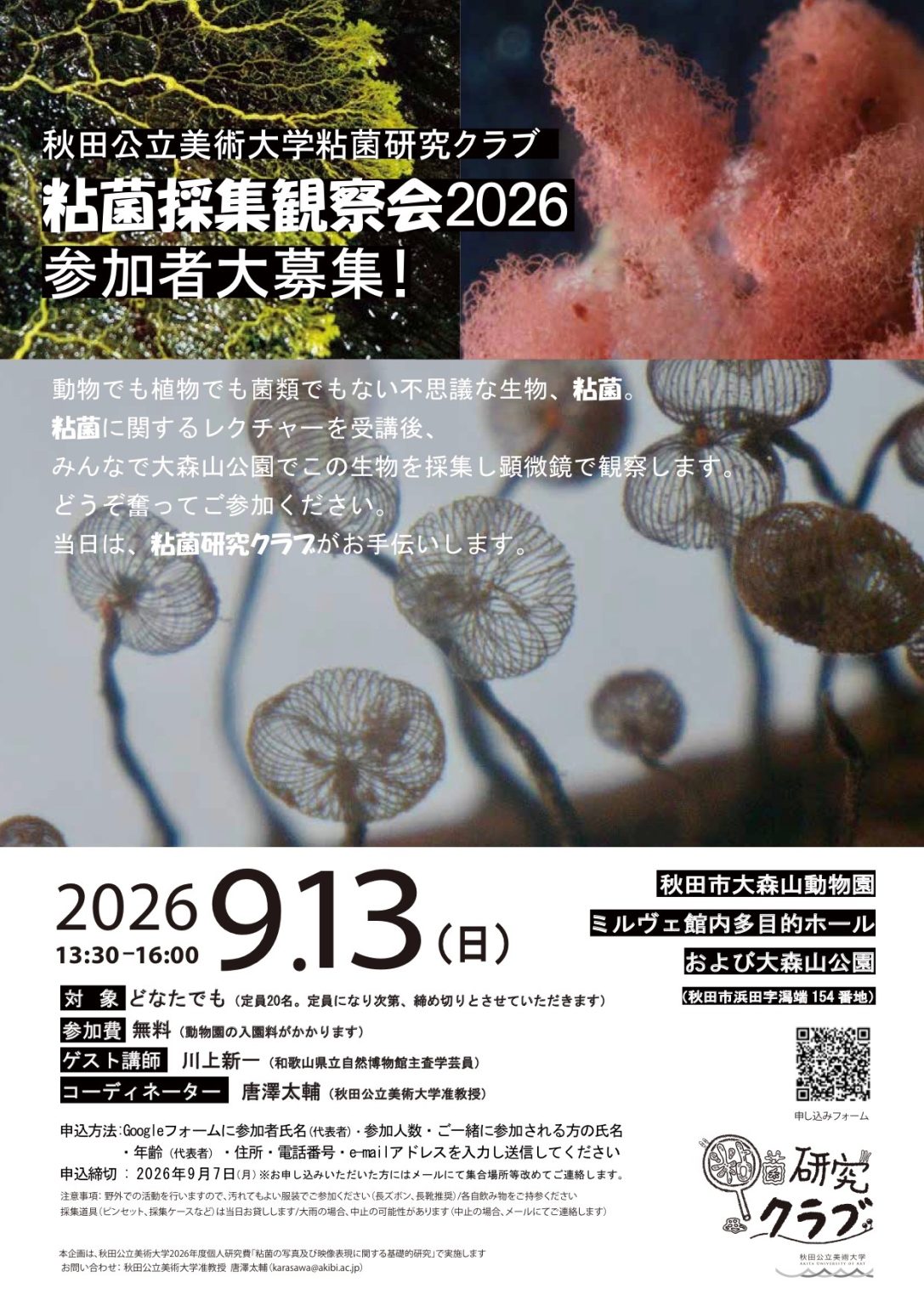 秋田公立美術大学粘菌研究クラブ「粘菌採集観察会2026」